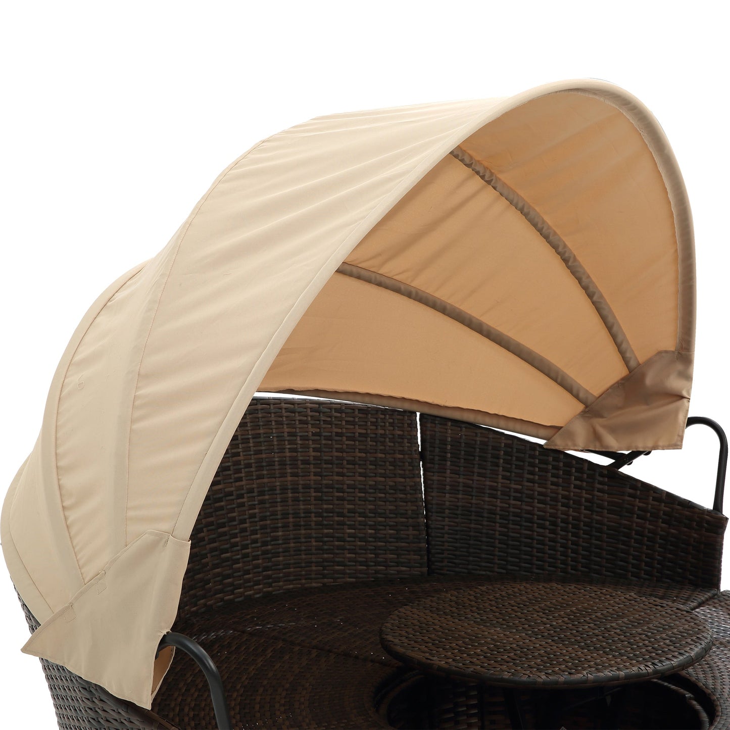 Hot Sale KD Rattan Round Lounge With Canopy Bali Canopy Bed Outdoor, Wicker Outdoor Sofa Bed with lift coffee table - 1st Choice Furniture Direct