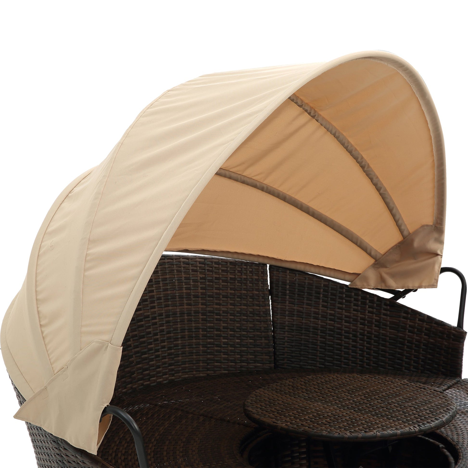 Hot Sale KD Rattan Round Lounge With Canopy Bali Canopy Bed Outdoor, Wicker Outdoor Sofa Bed with lift coffee table - 1st Choice Furniture Direct