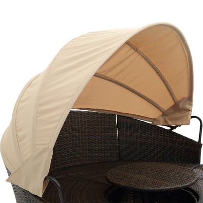 Hot Sale KD Rattan Round Lounge With Canopy Bali Canopy Bed Outdoor, Wicker Outdoor Sofa Bed with lift coffee table - 1st Choice Furniture Direct