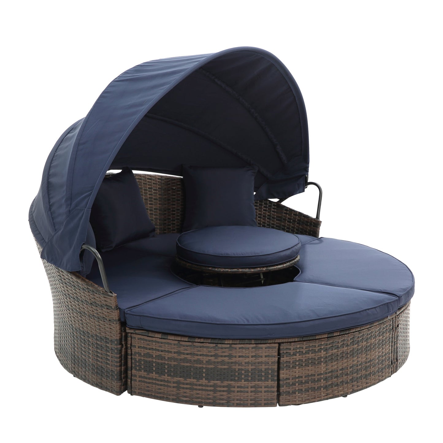 Hot Sale KD Rattan Round Lounge With Canopy Bali Canopy Bed Outdoor, Wicker Outdoor Sofa Bed with lift coffee table - 1st Choice Furniture Direct