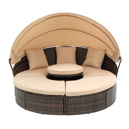 Hot Sale KD Rattan Round Lounge With Canopy Bali Canopy Bed Outdoor, Wicker Outdoor Sofa Bed with lift coffee table - 1st Choice Furniture Direct