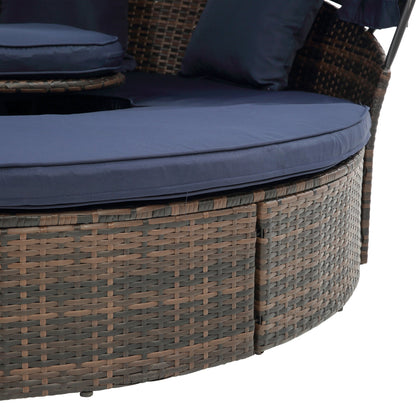 Hot Sale KD Rattan Round Lounge With Canopy Bali Canopy Bed Outdoor, Wicker Outdoor Sofa Bed with lift coffee table - 1st Choice Furniture Direct