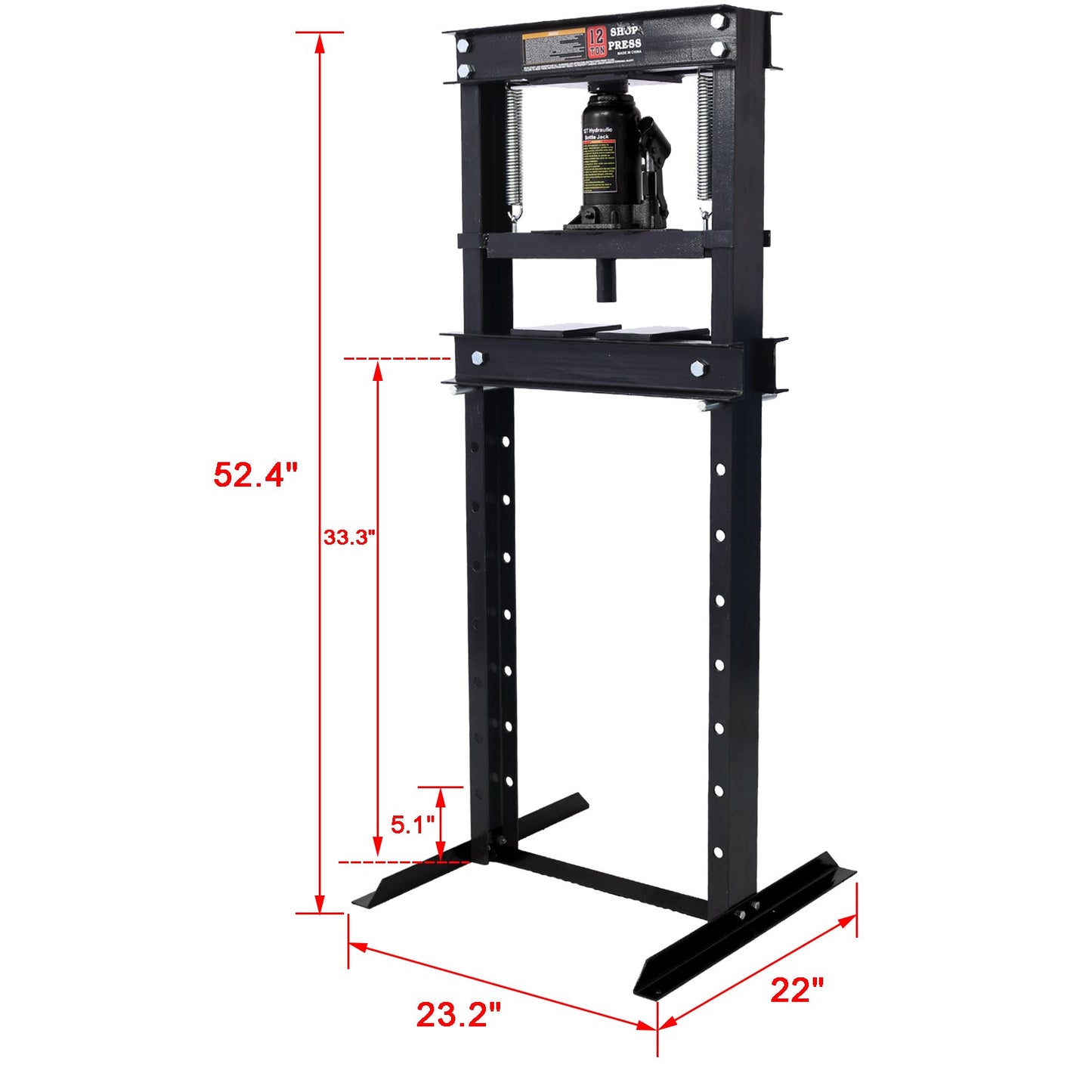 Hydraulic Shop Press ,12 - Ton Capacity , Floor Mount ,with Press Plates, H - Frame Garage Floor Press, Adjustable Working Table Height,black - 1st Choice Furniture Direct