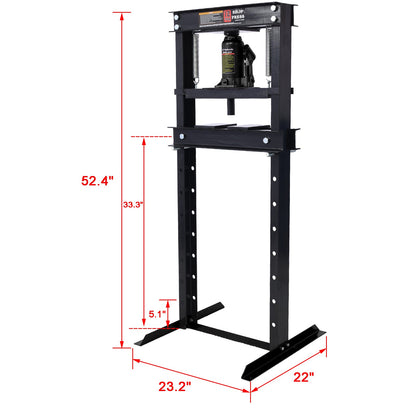 Hydraulic Shop Press ,12 - Ton Capacity , Floor Mount ,with Press Plates, H - Frame Garage Floor Press, Adjustable Working Table Height,black - 1st Choice Furniture Direct
