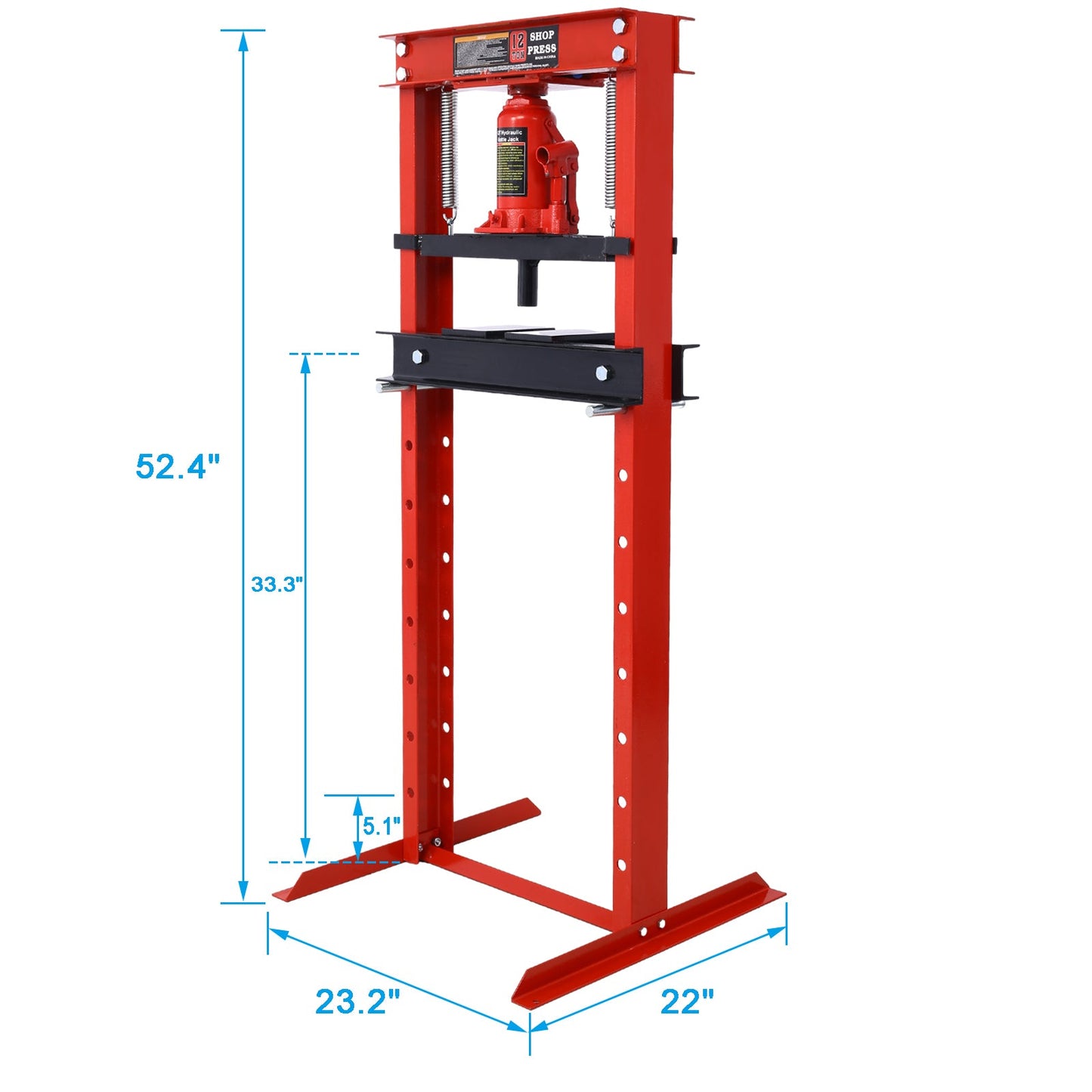 Hydraulic Shop Press ,12 - Ton Capacity , Floor Mount ,with Press Plates, H - Frame Garage Floor Press, Adjustable Working Table Height,red - 1st Choice Furniture Direct