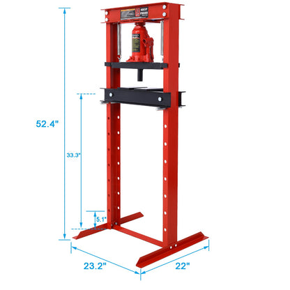 Hydraulic Shop Press ,12 - Ton Capacity , Floor Mount ,with Press Plates, H - Frame Garage Floor Press, Adjustable Working Table Height,red - 1st Choice Furniture Direct