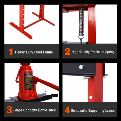 Hydraulic Shop Press ,12 - Ton Capacity , Floor Mount ,with Press Plates, H - Frame Garage Floor Press, Adjustable Working Table Height,red - 1st Choice Furniture Direct