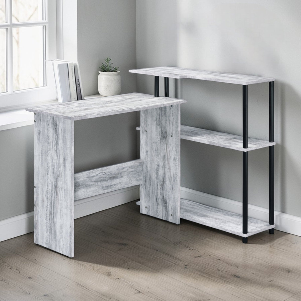 Ievi Antique White & Black Finish Writing Desk - 1st Choice Furniture Direct