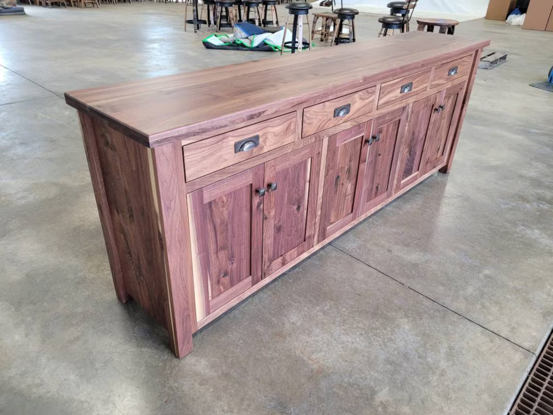 Amish Solid Walnut Sideboard Buffet | Handcrafted Rustic Walnut Cabinet Made in USA