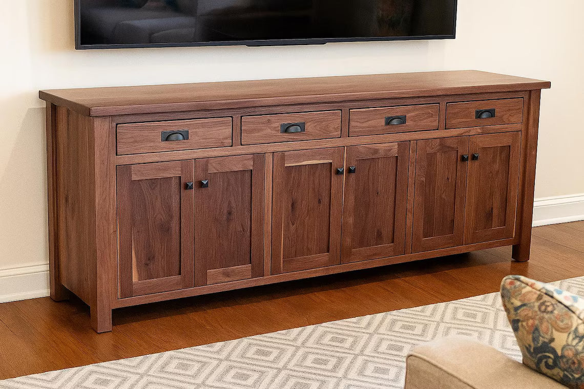 Amish Solid Walnut Sideboard Buffet | Handcrafted Rustic Walnut Cabinet Made in USA
