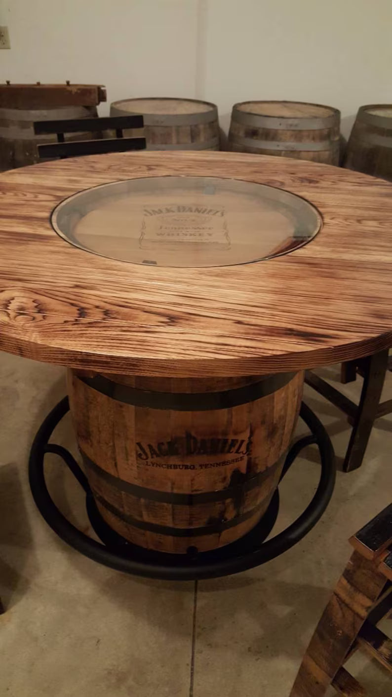 48 Inch Whiskey Barrel Table Top with Glass Inlay