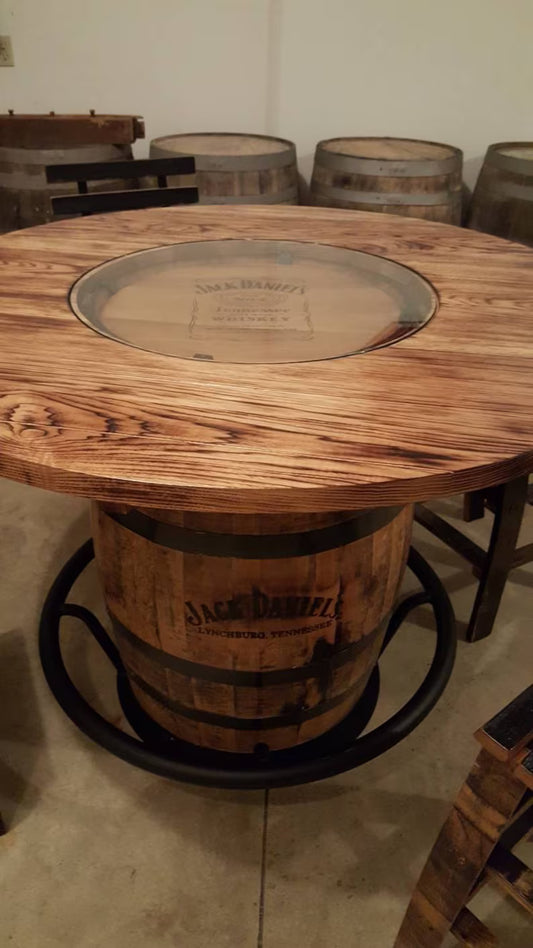 48 Inch Whiskey Barrel Table Top with Glass Inlay