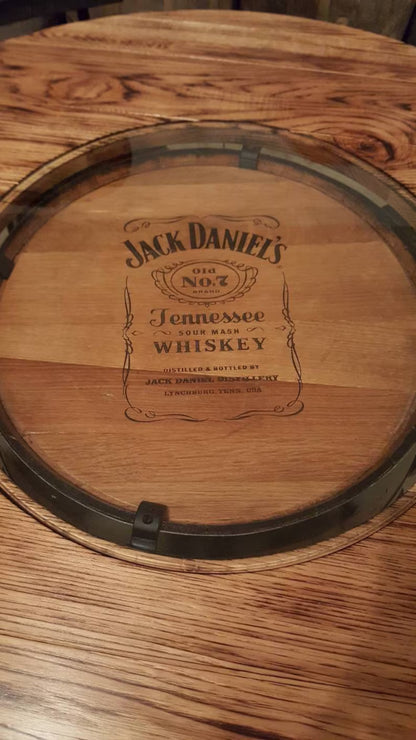 48 Inch Whiskey Barrel Table Top with Glass Inlay