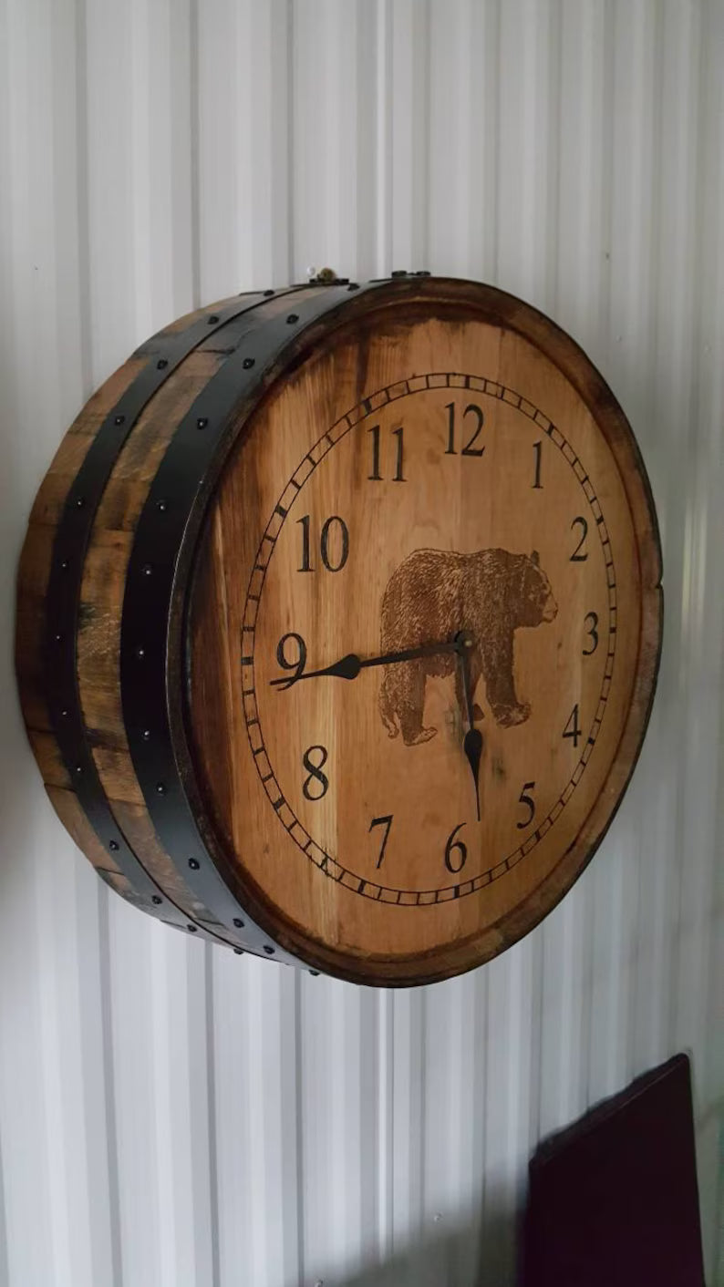 Whiskey Barrel Clock (bear)