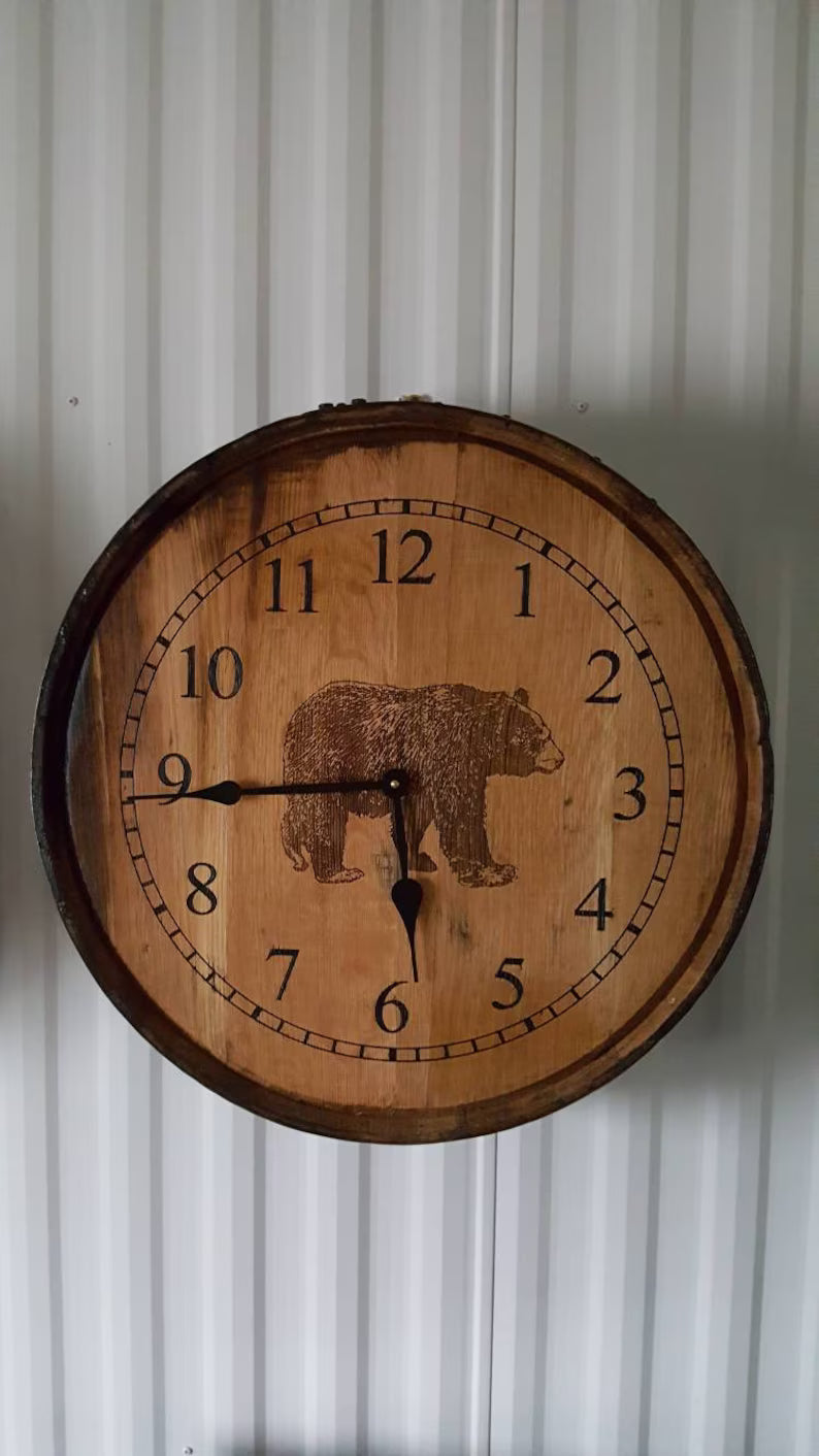 Whiskey Barrel Clock (bear)