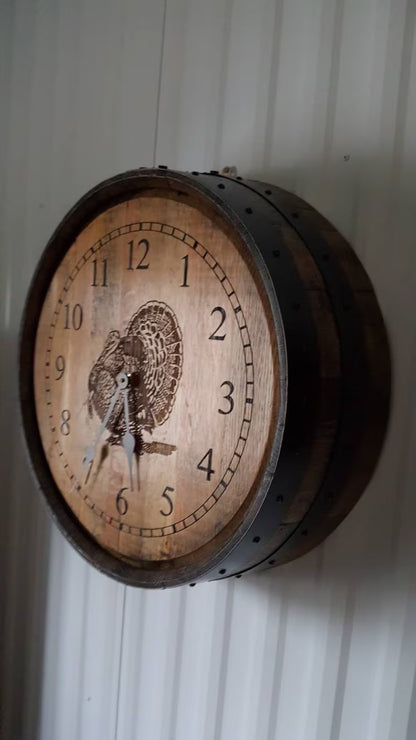 Rustic Whiskey Barrel Wall Clock – Handmade Reclaimed Wood Barrel Clock