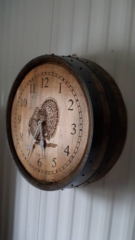 Rustic Whiskey Barrel Wall Clock – Handmade Reclaimed Wood Barrel Clock