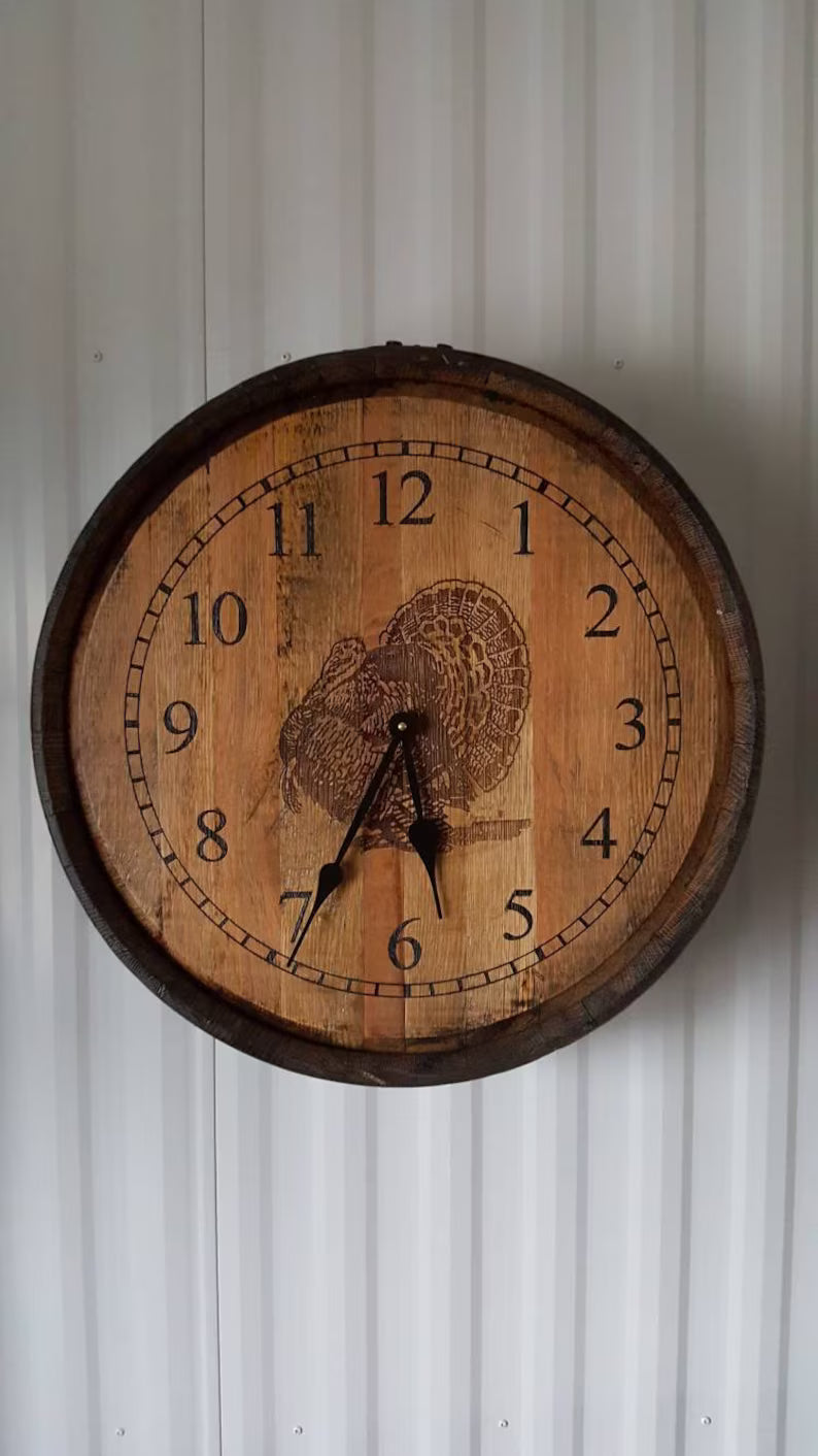 Rustic Whiskey Barrel Wall Clock – Handmade Reclaimed Wood Barrel Clock