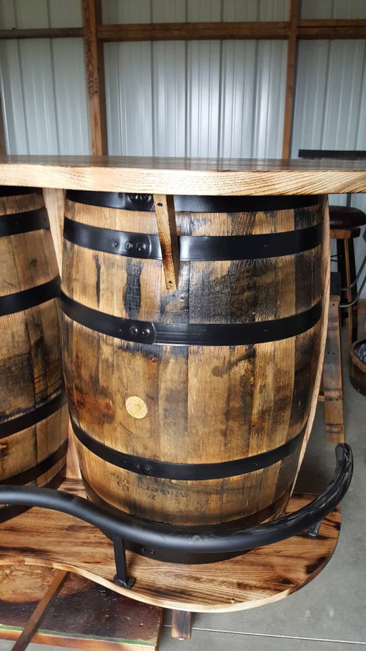 Whiskey Barrel Bar: Burnt Hickory Top, Authentic Kentucky Bourbon Barrels