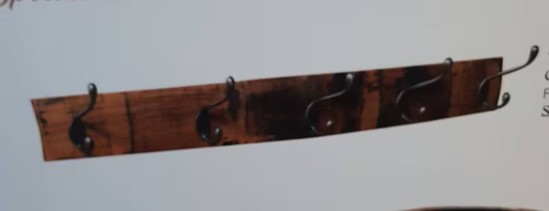 Reclaimed Whiskey Barrel Stave Coat Rack with 5 Hooks
