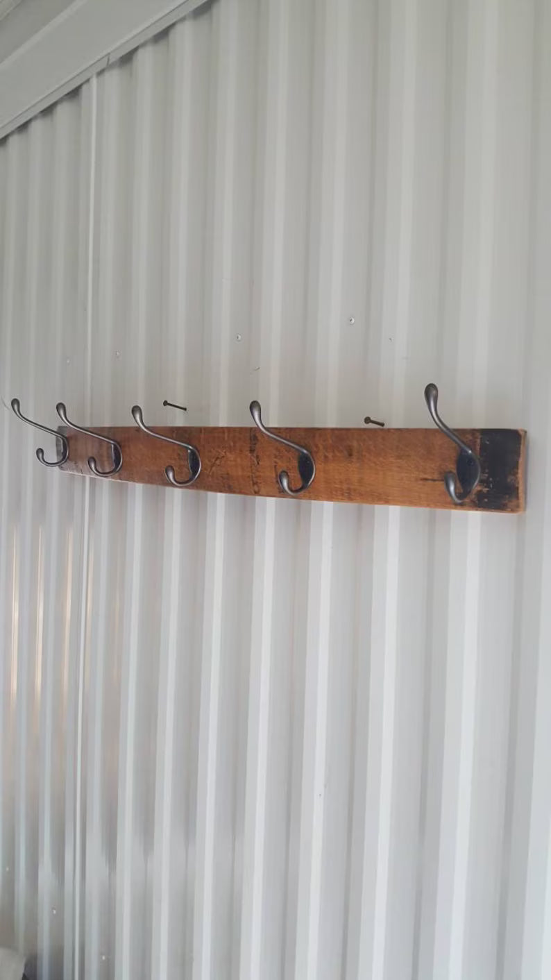 Reclaimed Whiskey Barrel Stave Coat Rack with 5 Hooks