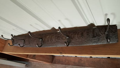 Reclaimed Whiskey Barrel Stave Coat Rack with 5 Hooks