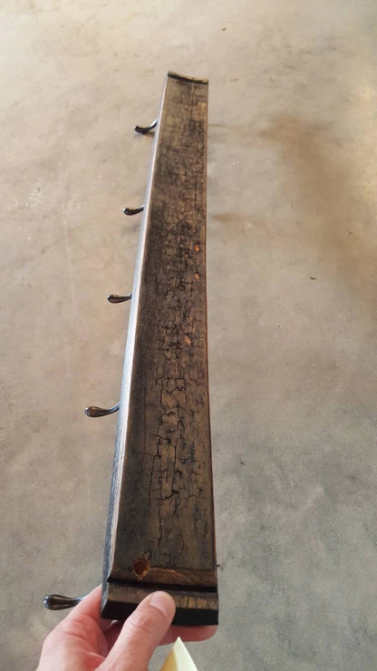 Reclaimed Whiskey Barrel Stave Coat Rack with 5 Hooks