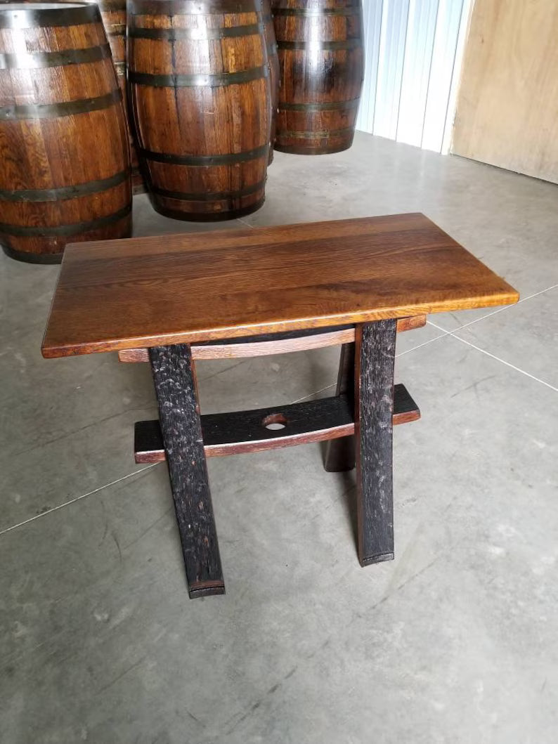 Whiskey Barrel Stave End Table | Handcrafted White Oak Rustic Accent Table