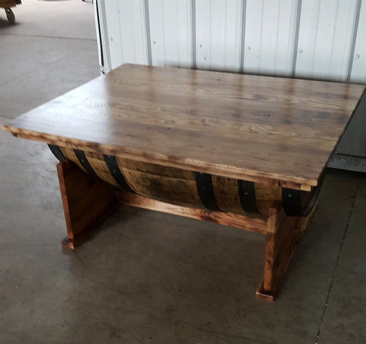 Whiskey Barrel Lift Top Coffee Table | Rustic Barrel Storage Table