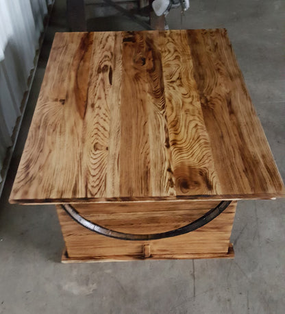Whiskey Barrel Lift Top Coffee Table | Rustic Barrel Storage Table