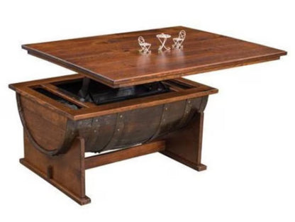 Whiskey Barrel Lift Top Coffee Table | Rustic Barrel Storage Table