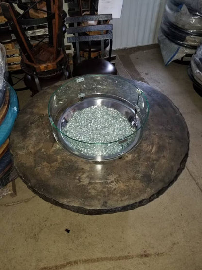 Whiskey Barrel Fire Pit Table with Concrete Top – 44” Outdoor Propane Fire Table