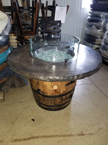 Whiskey Barrel Fire Pit Table with Concrete Top – 44” Outdoor Propane Fire Table