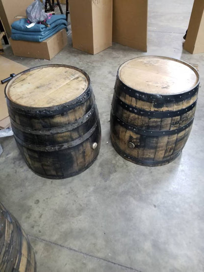 Authentic Whiskey Barrel End Table | Solid Oak Rustic Barrel Table (25")