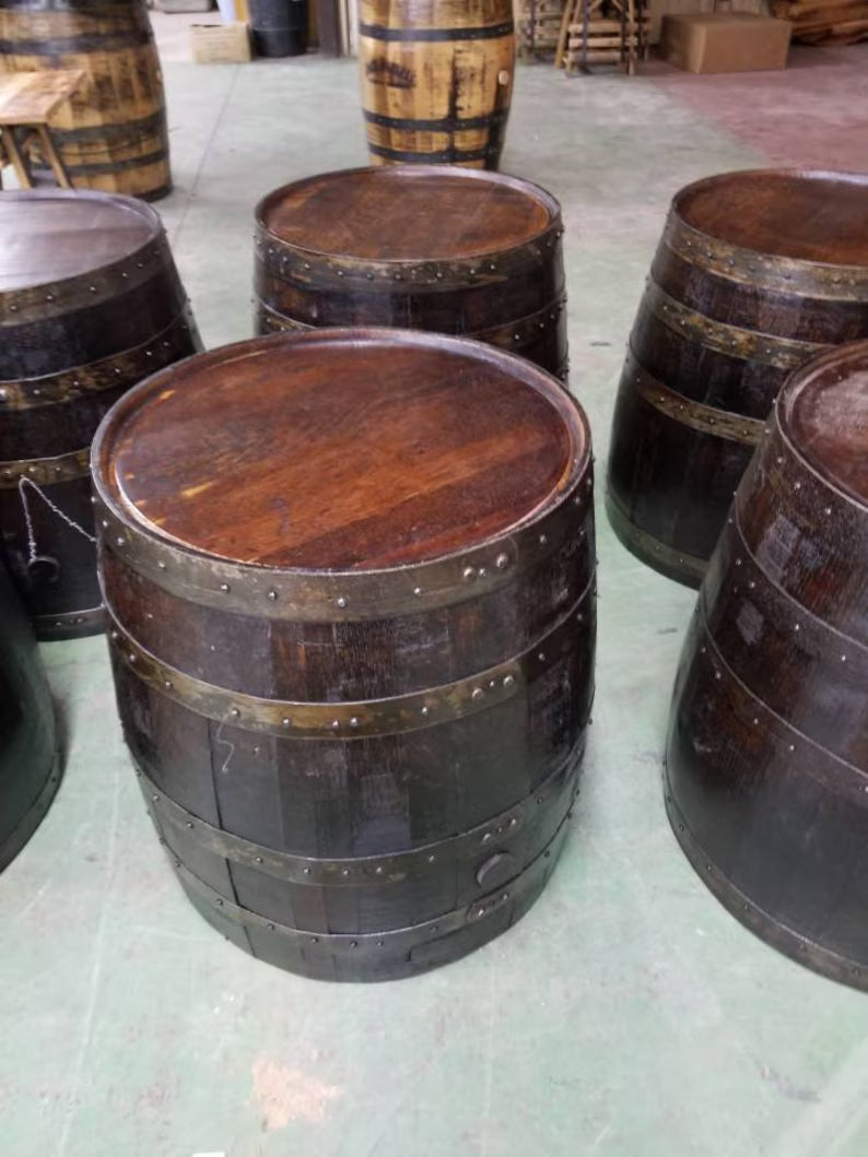 Authentic Whiskey Barrel End Table | Solid Oak Rustic Barrel Table (25")