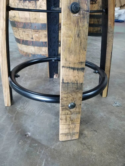 Rustic Whiskey Barrel Stave Bar Stool with Cushioned Seat
