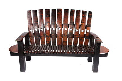 Whiskey Barrel Stave Bench with Built-In End Tables | Rustic Outdoor Seating (82")