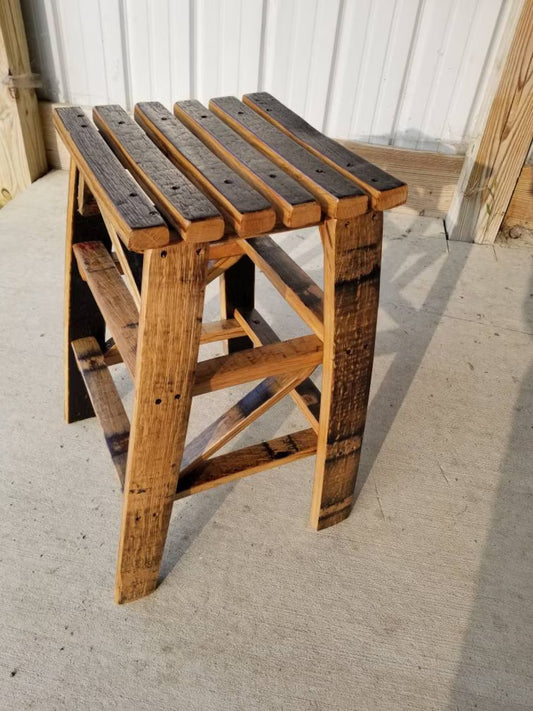 Handmade Whiskey Barrel Bar Stool – Rustic Reclaimed Barrel Stave Stool