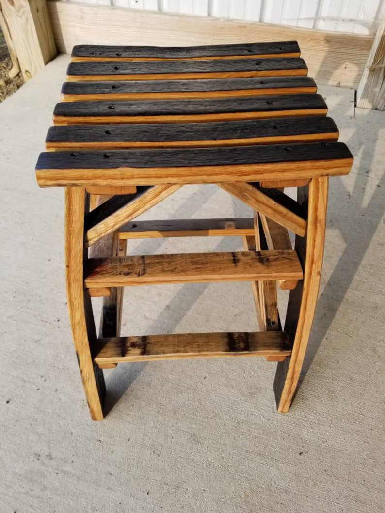 Handmade Whiskey Barrel Bar Stool – Rustic Reclaimed Barrel Stave Stool