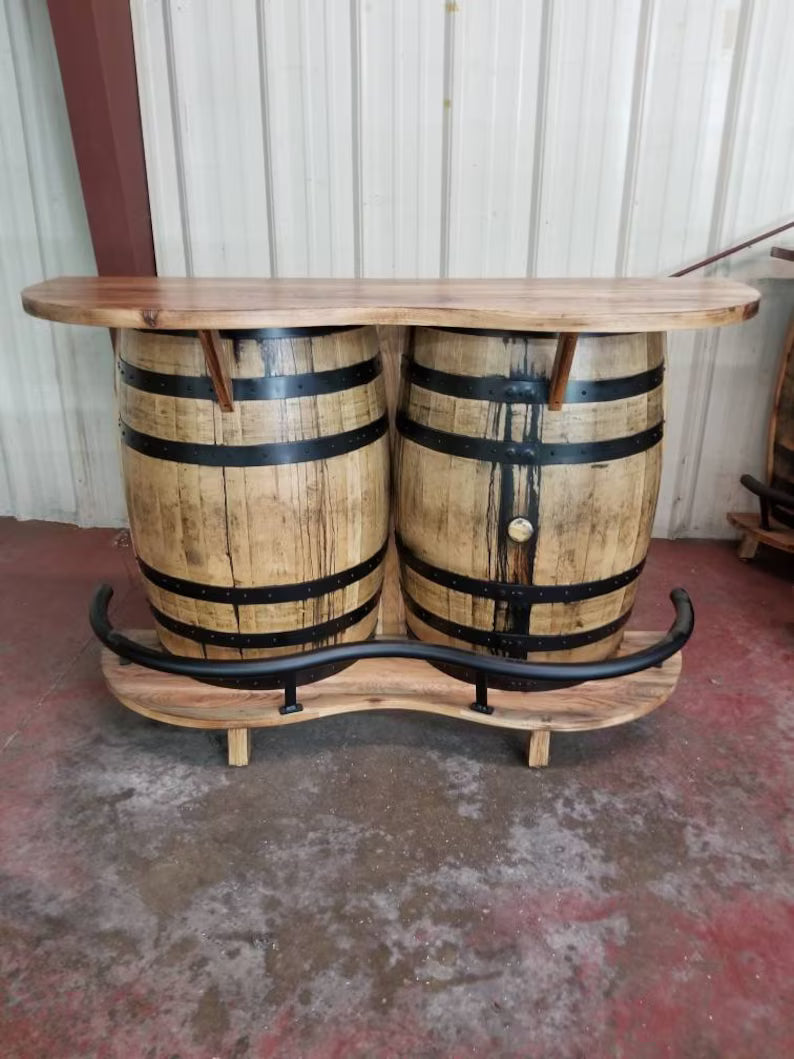 Whiskey Barrel Bar: Burnt Hickory Top, Authentic Kentucky Bourbon Barrels