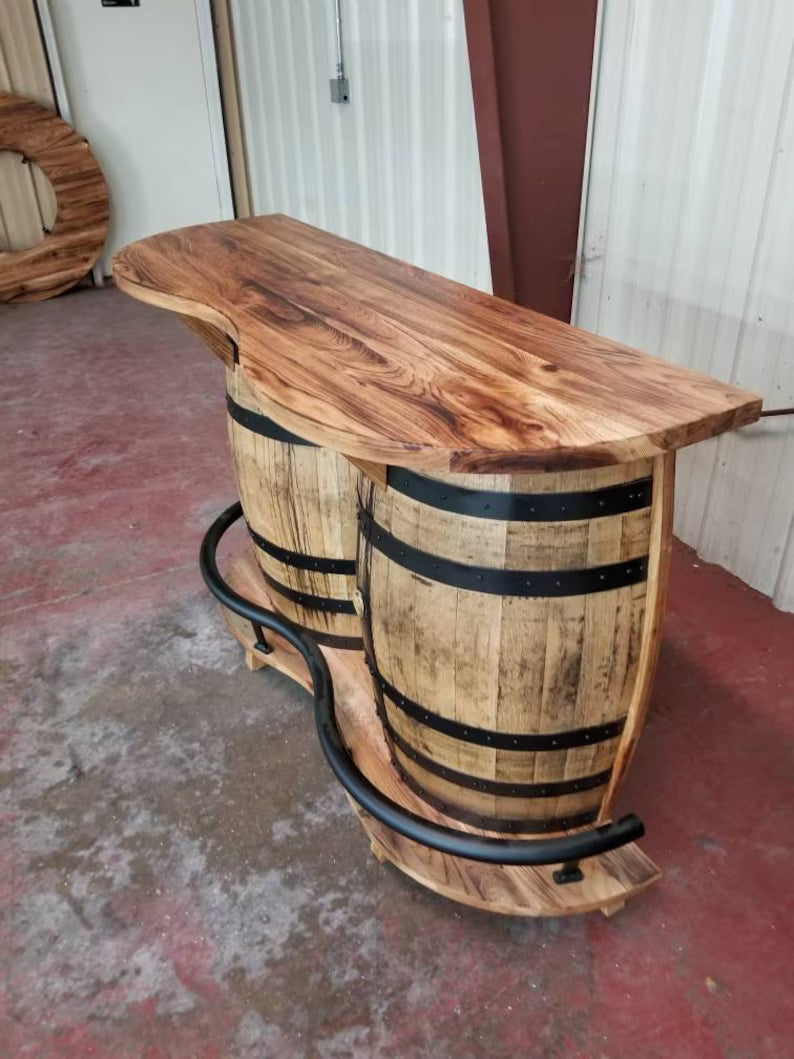 Whiskey Barrel Bar: Burnt Hickory Top, Authentic Kentucky Bourbon Barrels