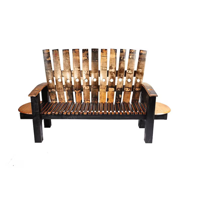 Whiskey Barrel Stave Bench with Built-In End Tables | Rustic Outdoor Seating (82")