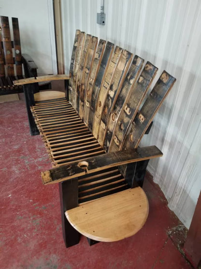 Whiskey Barrel Stave Bench with Built-In End Tables | Rustic Outdoor Seating (82")