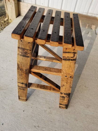 Handmade Whiskey Barrel Bar Stool – Rustic Reclaimed Barrel Stave Stool