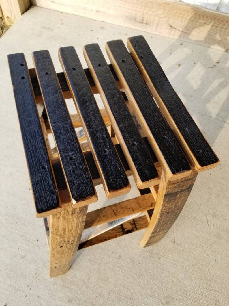 Handmade Whiskey Barrel Bar Stool – Rustic Reclaimed Barrel Stave Stool