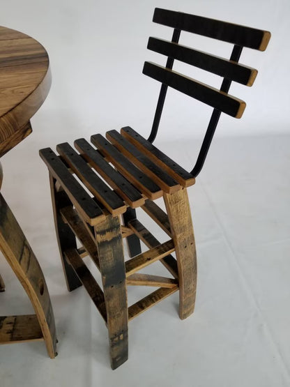 Whiskey Barrel Pub Table Set with Barrel Stave Chairs | Rustic Hickory Bar Set