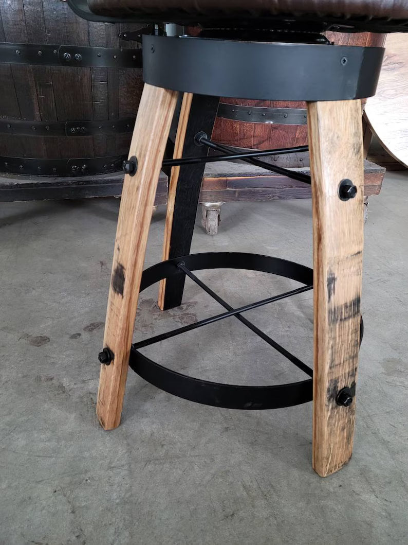 Handcrafted Whiskey Barrel Stave Bar Stool | Rustic Pub Seating