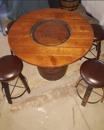 48 Inch Whiskey Barrel Table Top with Glass Inlay