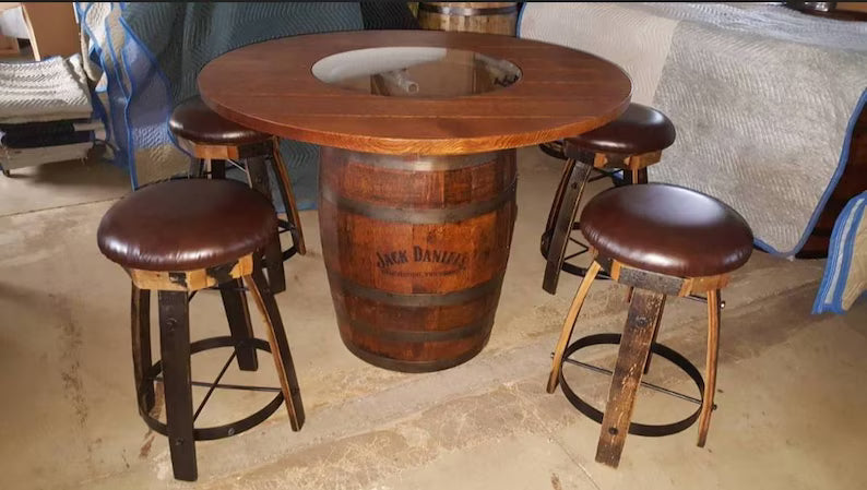 48 Inch Whiskey Barrel Table Top with Glass Inlay