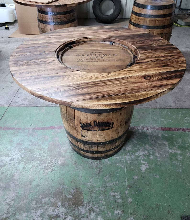 48 Inch Whiskey Barrel Table Top with Glass Inlay